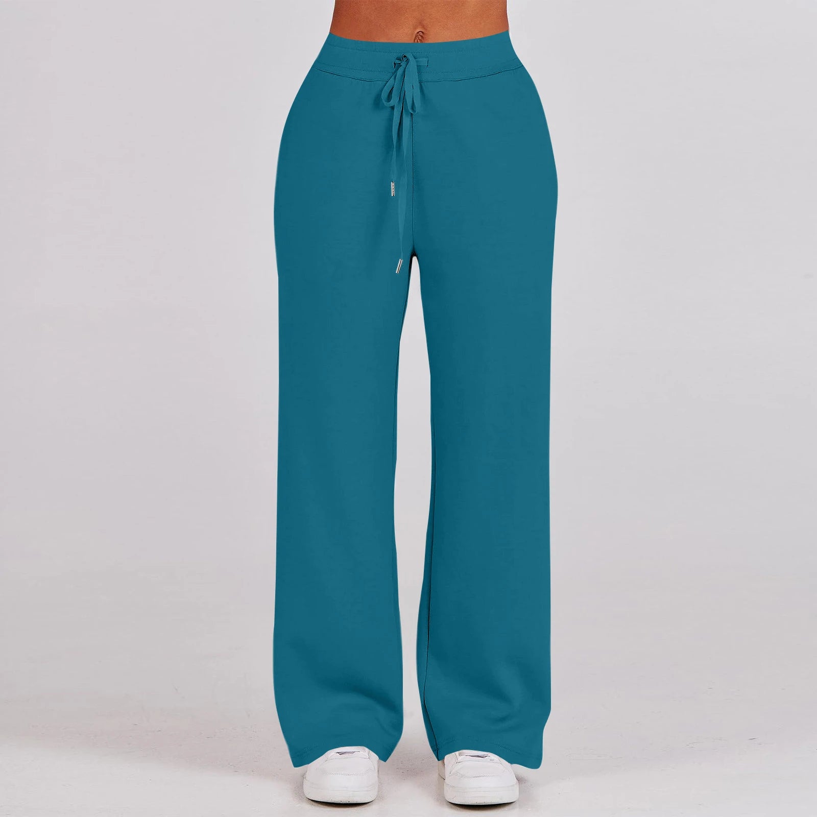Solid Two-piece set Women Fashion Long Sleeve Zipper Sweater Pullover Tie up Pocket Wide Leg Pant Suit Loose Casual Sport Sets
