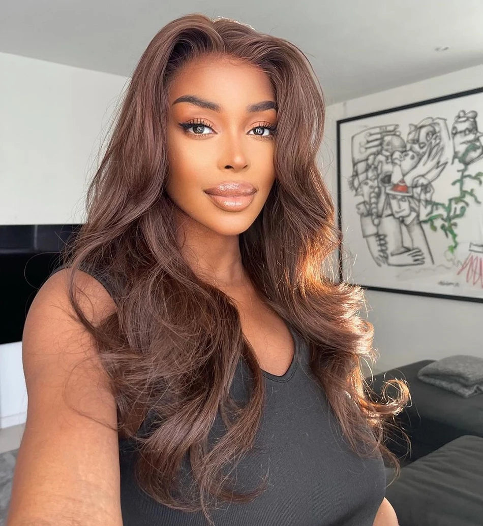 13x6 Chocolate Brown Fall Colored Human Hair Wigs HD Transparent Lace Front Human Hair Wigs Body Wave Human Hair Frontal Wigs