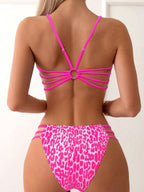 Cikini Solid Texture Split Bikini Set With Underwire, Summer Beach Swimwear Bathing Suit For Women