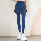 Women's Gym Leggings Elastic High Waist Fake Two Pieces Yoga Pants With Pockets Sportswear Running Tights Gym Yoga Wear