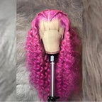 Rose Pink Small Curls Lace Front Wig 13x4 HD Deep Wave Frontal Wig for Women Synthetic Lace Frontal Wig Pre Plucked Daily