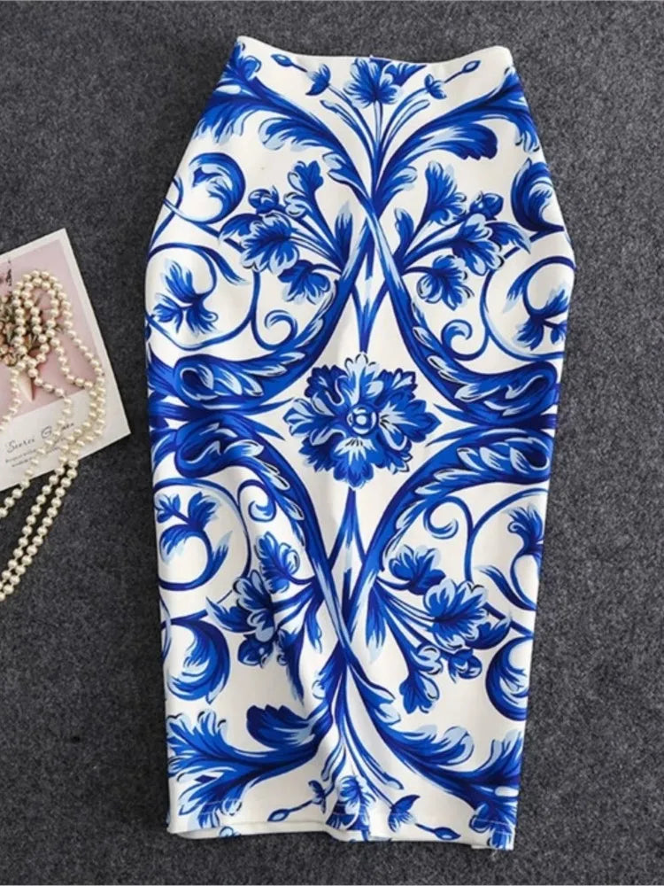 Women Vintage Flower Print Bodycon Skirt Slim Midi Sexy Elegant Pencil Skirt Bag Hip Bandage Skirt Hip Wrap Lolita Short Skirt Secondary image