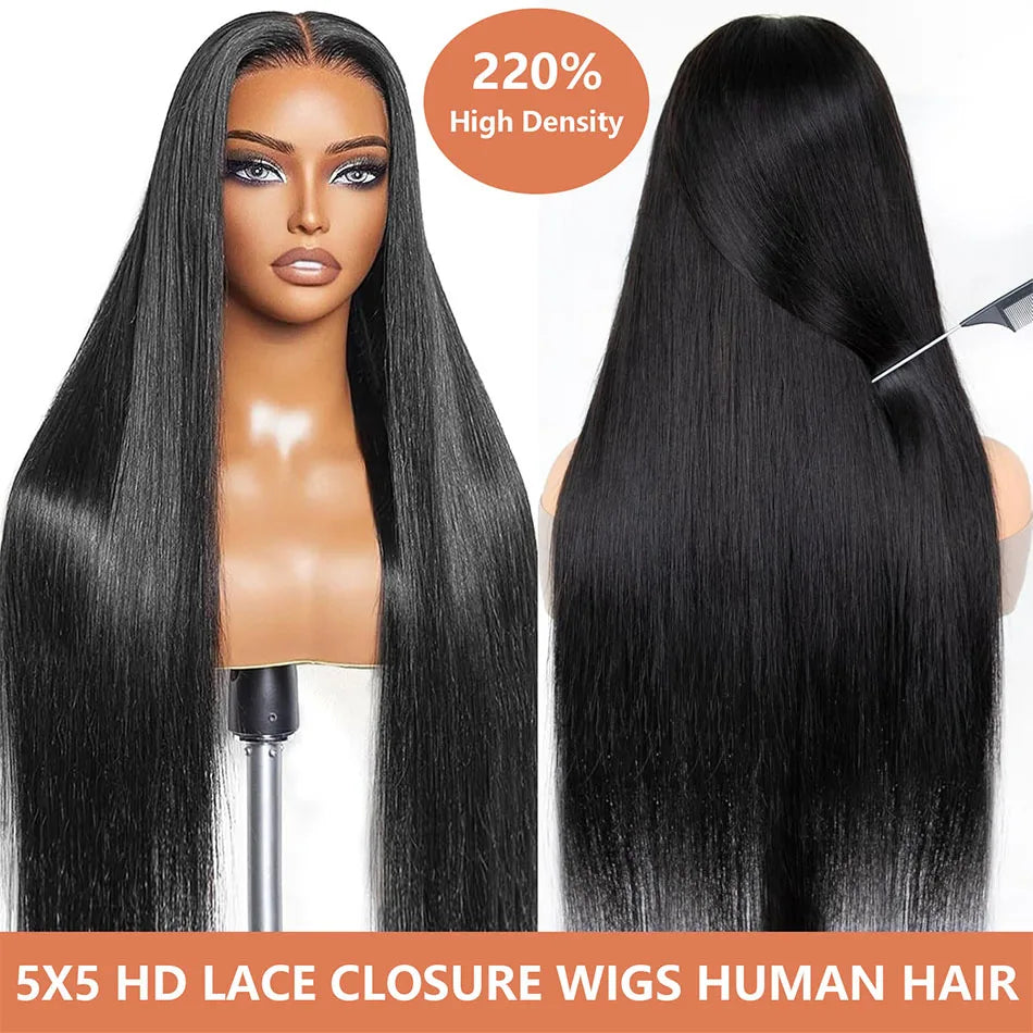 30 Inch Natural Black 360 Lace Front Straight Human Hair Wigs HD Transparant Full Lace 5X5 Glueless Wigs Human Hair Pre Plucked