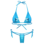 Womens Brazilian Micro Bikini Swimsuit Biquini Set Lacing Non-Padded Triangle Cup Bra Top with G-String Metallic Shiny Swimwear