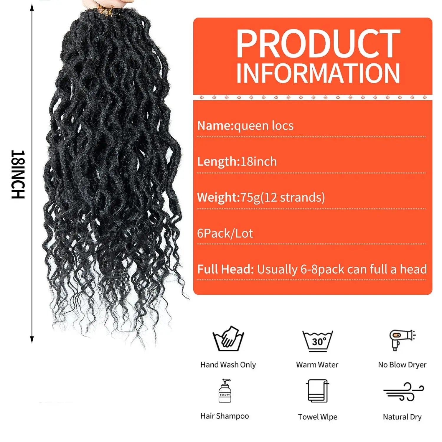 1/6Packs Goddess Locs Crochet Hair for Women,Pre Looped Crochet Braids with Wavy Curly Ends Queen Locs Synthetic Braid Extension Secondary image