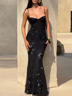 Nibber Elegant Flower Embroidery Maxi Dress Women Low-Neck Cross Bandage Backless Summer Street Trend Skinny Holiday Vestidos