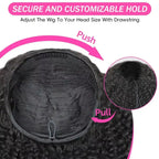 Jerry Curly Half Wig Human Hair Seamless Kinky Curly 3 In 1 Half Wig  Glueless  Heandband Clip In Wig No Sew In Black Color