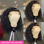 Deep Wave Bob 100% Human Hair Wigs Pre Plucked 13x4 Lace Front Wigs Water Wave Human Hair Curly 4x4 Lace Closure Wigs Burmese Human Hair For Black Women 240% Density 16 Inch