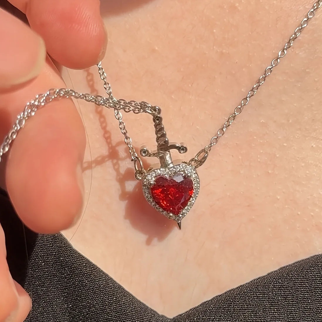Heart and Sword Necklace Couple Necklaces Zircon Crystal Ring Bracelet Necklace Jewelry Set for Romantic Valentine's Day Gifts Main image