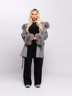 Fashion Hooded Women's Wollen Coat Fur Collar Lace Up Pocket Solid Warm Lady Coats 2025 Autumn Winter Elegant Female Streetwear
