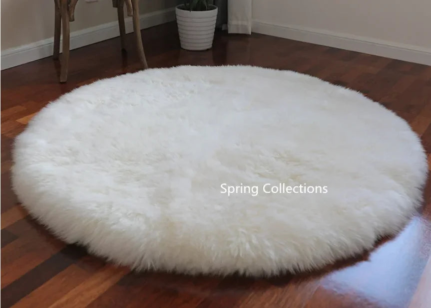 35/40/45CM 100% Pure Sheepskin Wool Hairy Floor Carpet Rugs Round Chair Cushion Seat Pad Covering Soft