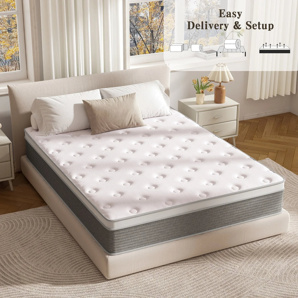 Twin XL Mattress, 12 Inch Twin XL Mattress in a Box Hybrid Design for Cooling Sleep Pressure Relief Supportive Fiberglass Free