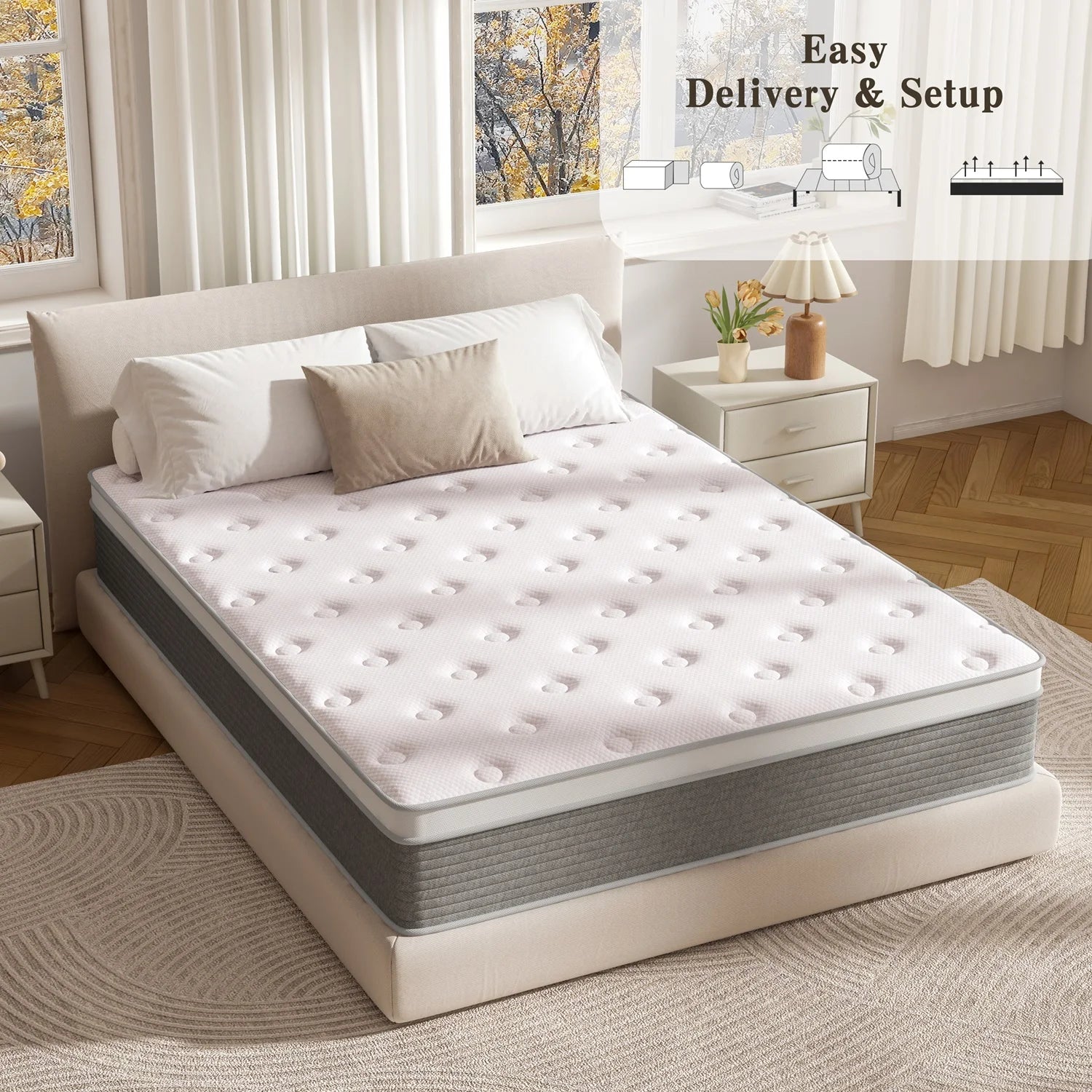 Twin XL Mattress, 12 Inch Twin XL Mattress in a Box Hybrid Design for Cooling Sleep Pressure Relief Supportive Fiberglass Free