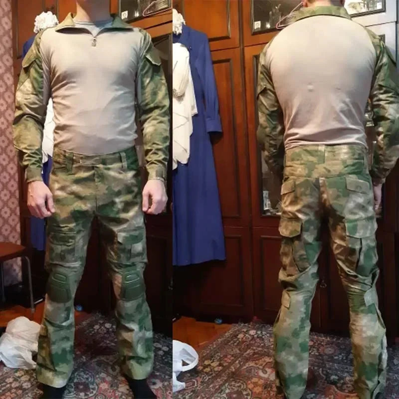 Softair Outdoor Long Sleeve Tactical Shirts Combat Shirt 1/4 Zipper Ripstop Wear-resisting Camo Airsoft T Shirts Men Clothing