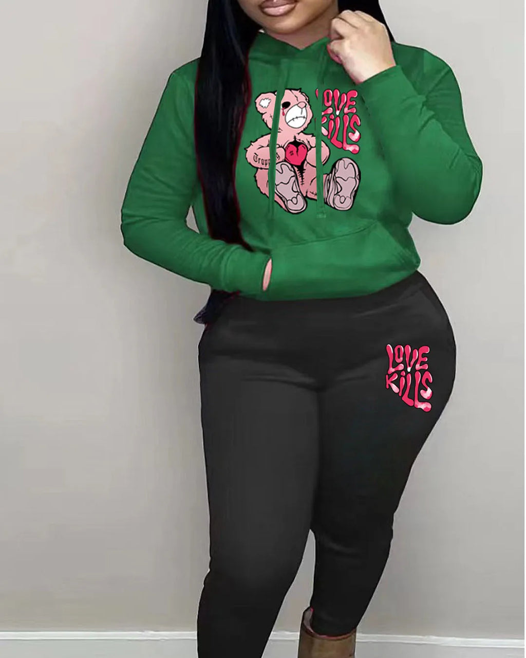 Women's Hoodies Sets Pants Suit 2 Piece Outfits 2025 New Letter Print Bear Aesthetics Sweatshirt and Sweatpants Womens Tracksuit