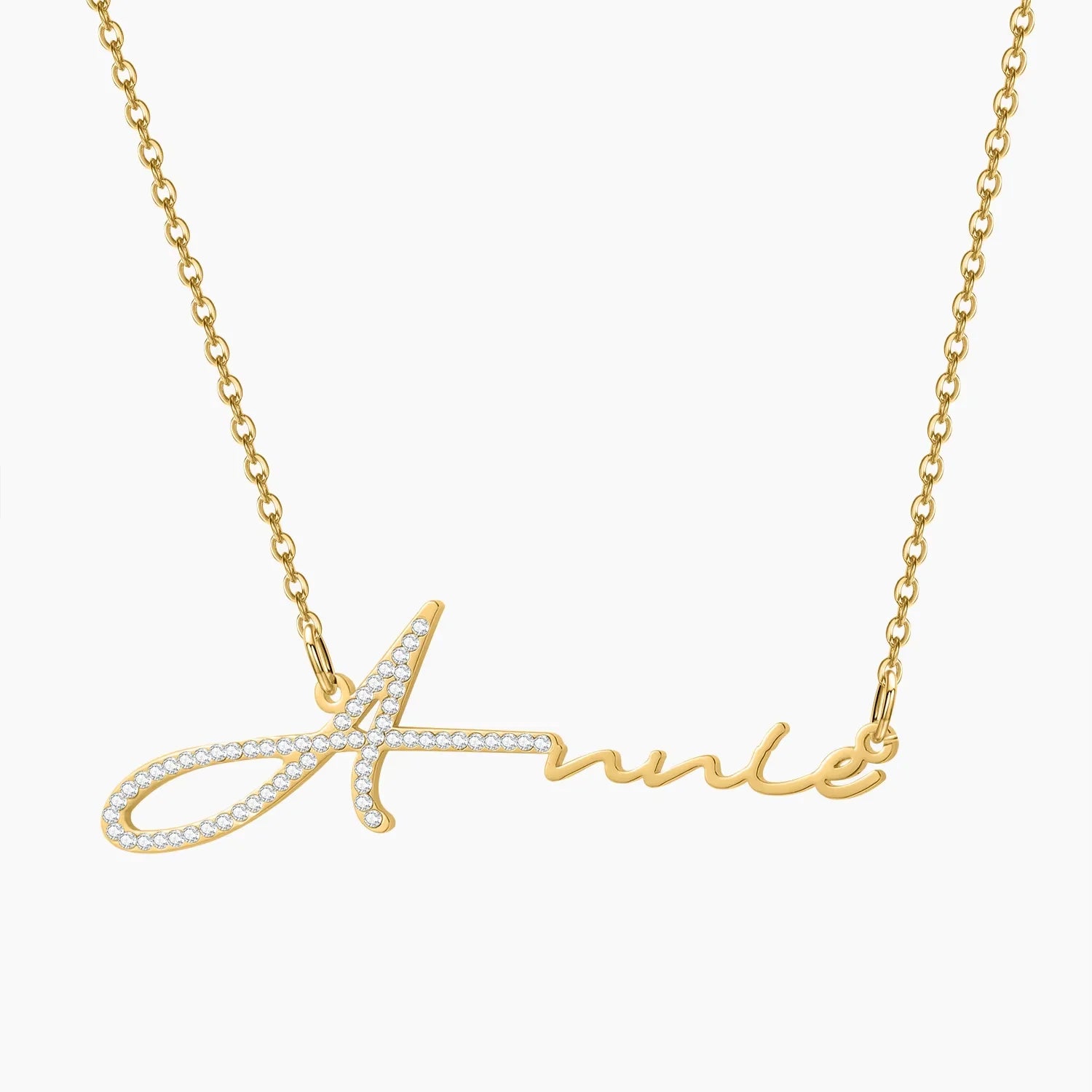 Qitian Personalized Signature Dainty Diamond Name Necklace Stainless Steel Handmade Custom Name Zircon Crystal Jewelry For Women Main image