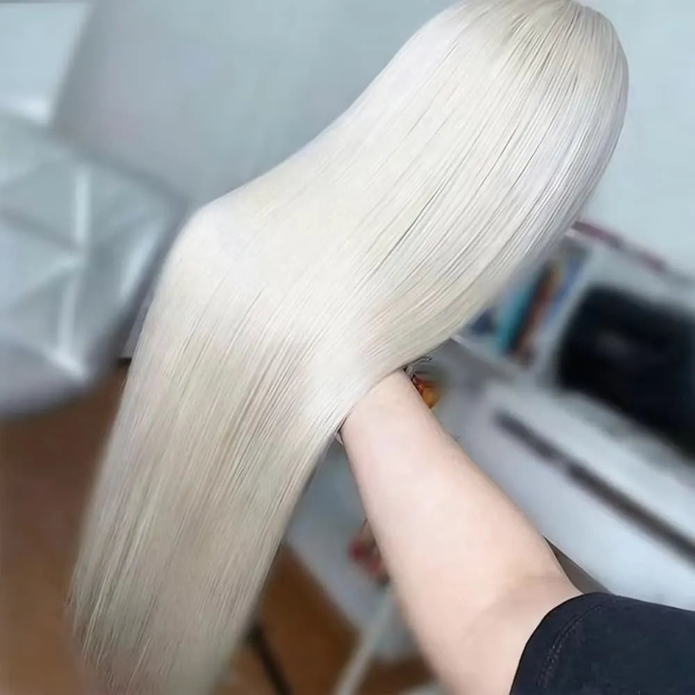 Platinum White Straight Lace Front Wig 250 Density Lace Front Wigs 13x4 HD Lace Front Wig Human Hair for Women with Baby Hair