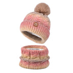 Winter Lady Warm Hat Scarf Two-piece Set Fleece Thickened Gradual Change Color Knitted Skiing Hat Fashion Pullover Hat for Women