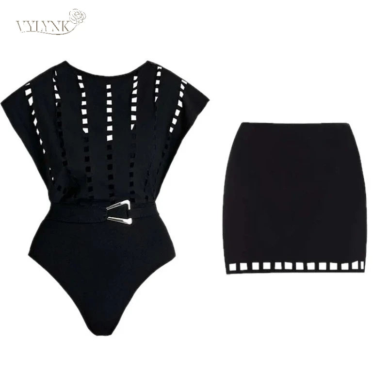 2026 Swimwear Women’s V-Neck One-Piece Swimwear with Skirt Set – Sexy Beachwear Holiday Bathing Suit for Vacation Outfit Dress