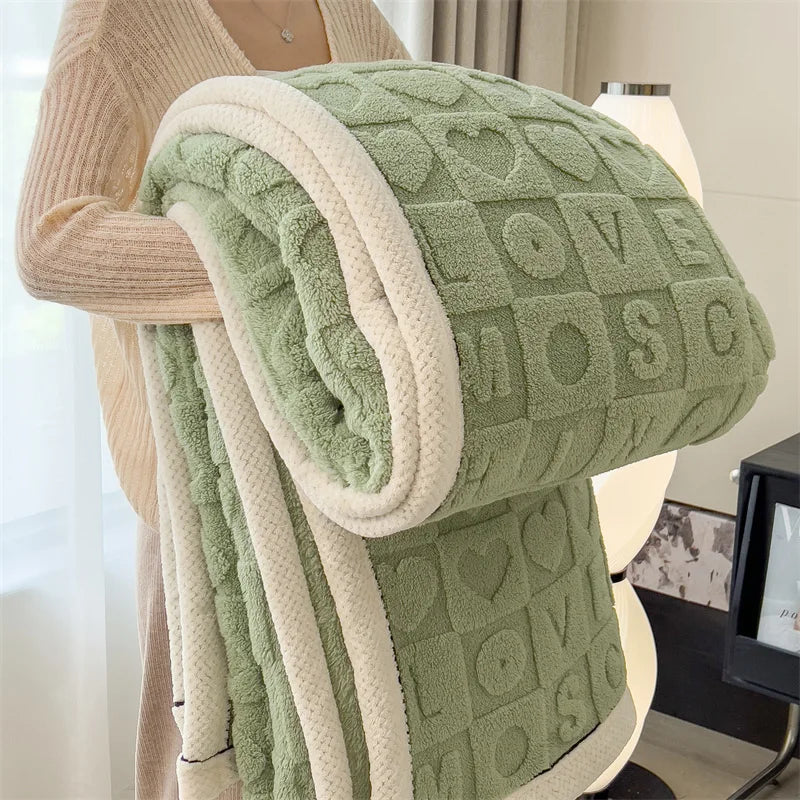Solid Color Taffeta Velvet Carved Blanket Thick Double-Sided Plush Multifunctional Blanket Office Nap Quilt for All Seasons