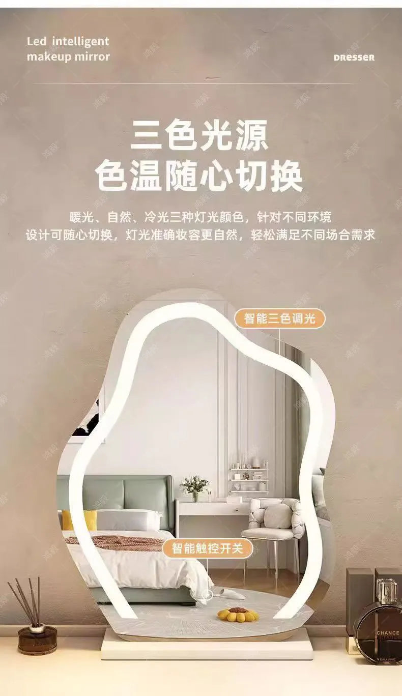 Bedroom Mirror Dressing Table Desk White Drawers Light Makeup Vanity Wood Room Penteadeira Com Espelho Dresser Furniture