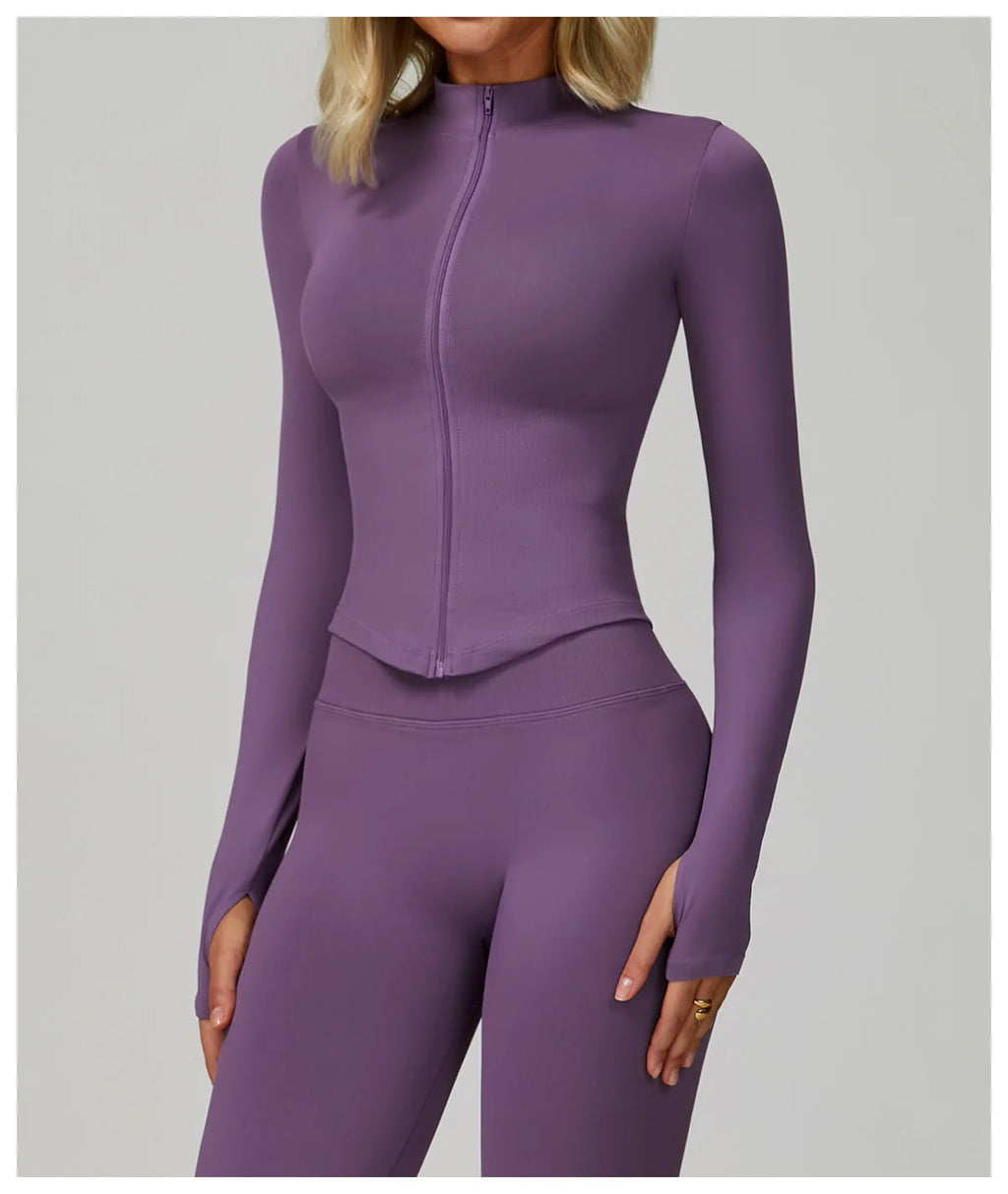New Women Seamless Zipper Jacket Yoga Long Sleeved Gym Top Yoga Push Up Jacket Fitness Running Workout Sport Coat Women's Shirts