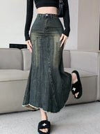 Vintage Ripped Women Mermaid Skirt 2026 New Fashion Y2K Streetwear Jeans Skirts Female Retro Casual Irregular Hip Skirts Denim