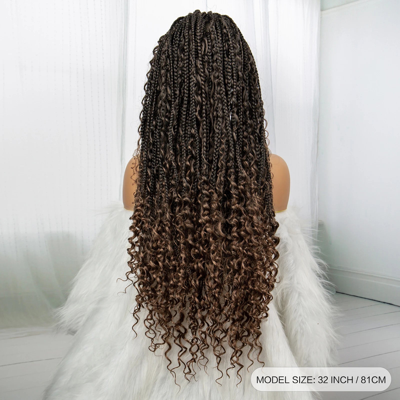 32inch Synthetic Boho Knotless Braided Wigs for Black Women Bohemian Box Braids Wigs Lace Front Braided Lace Wigs with Baby Hair