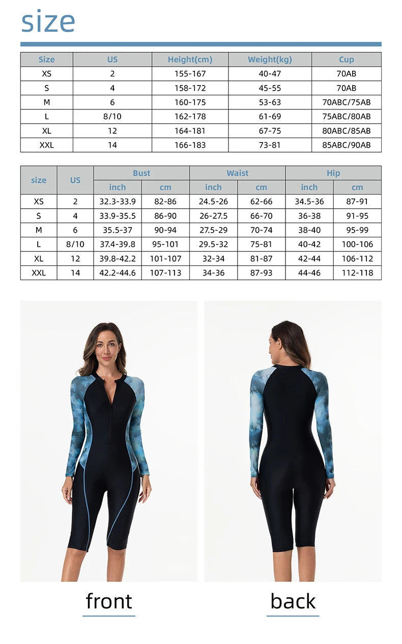 Women Swimsuit With Sleeve Female One-Piece Bathing Suit Summer Beachwear Swimming Costume Woman Full Swimwear Surfing Suit