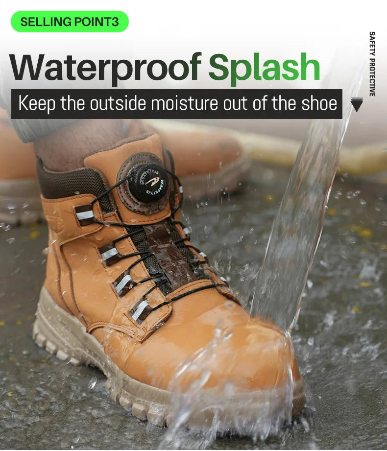 Rotating Button Work Shoes for Men Anti Puncture Work Sneakers Waterproof Work Safety Shoes Non Slip Steel Toe Tactical Boots