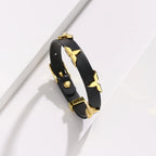 Fashion Leather Bracelet for Women Men with Gold Tone Butterfly Studs, Adjustable Wristband, 6 Colors Available, Trendy Gift