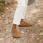 Comwarm Fashion Men's Suede Mules Slippers New Women Clogs Cork Insole Sandals With Arch Support Outdoor Beach Slides Home Shoes