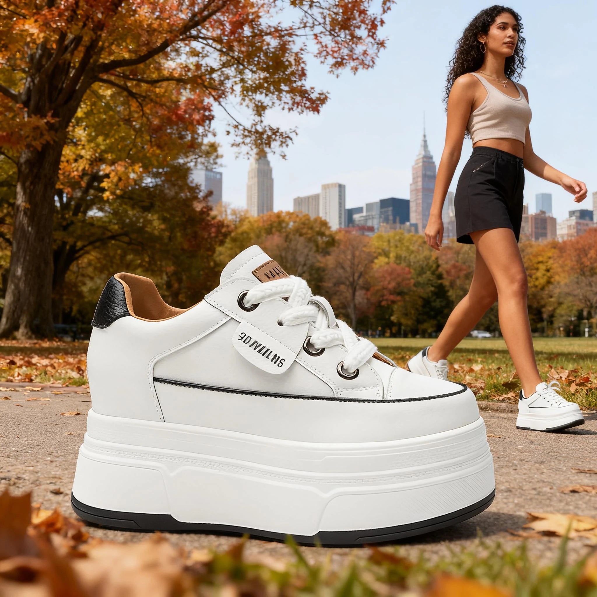 Fujin 9cm Cow Suede Genuine Leather Women Vulcanized Shoes Platform Wedge Skate Boarding High Brand Heels Casual Summer Shoes Secondary image