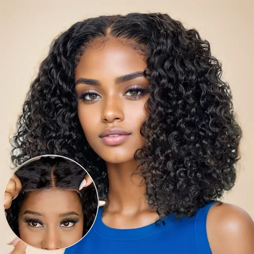 Short Bob Deep Wave Lace Frontal Wig PrePlucked 13x4 13x6 Lace Front Wig Peruvian Curly Human Hair Bob Wigs For Women and Girls