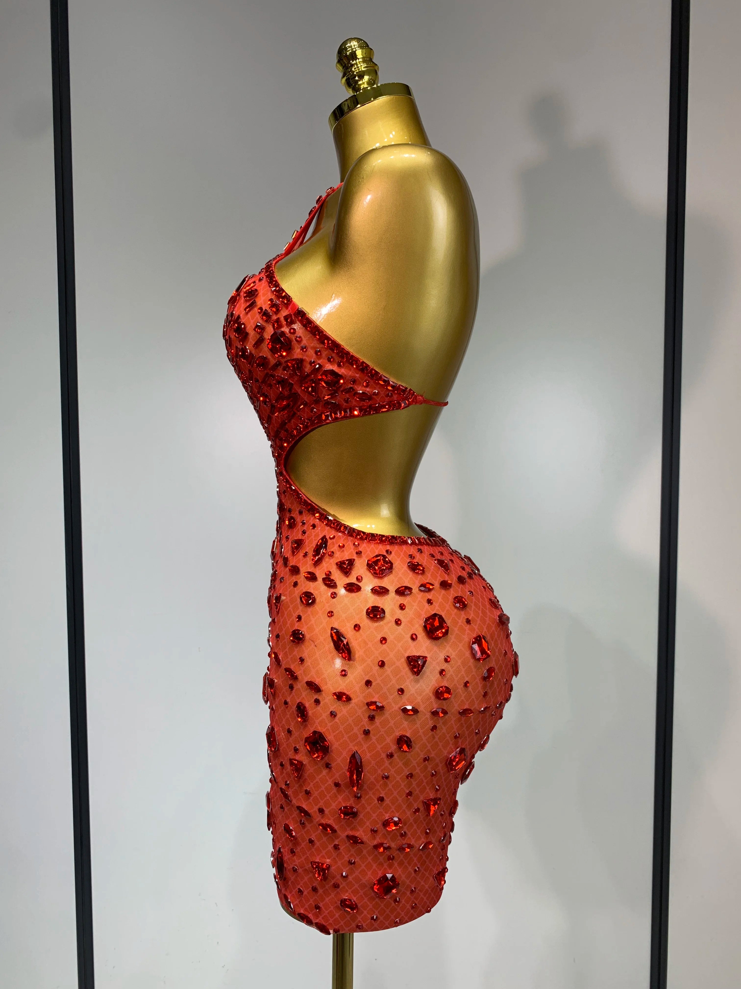 Sexy Sparkly Diamond Backless Short Dress 2026 Women Sleeveless Mesh See Through Evening Birthday Gown Singer Stage Outfit