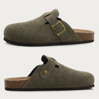 Comwarm Fashion Men's Suede Mules Slippers New Women Clogs Cork Insole Sandals With Arch Support Outdoor Beach Slides Home Shoes