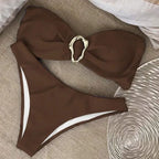 Women Strapless Bikinis Sets Summer Push Up Swimwear Two Pieces Suits Female Sexy Swimsuits Solid Color Lady Backless Beachwear