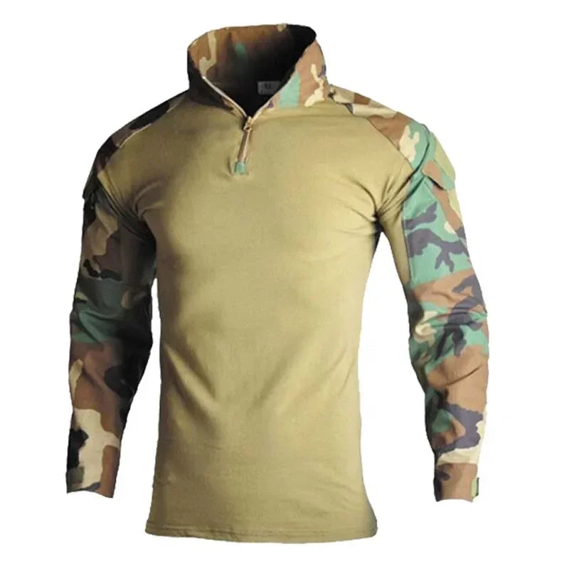 Softair Outdoor Long Sleeve Tactical Shirts Combat Shirt 1/4 Zipper Ripstop Wear-resisting Camo Airsoft T Shirts Men Clothing