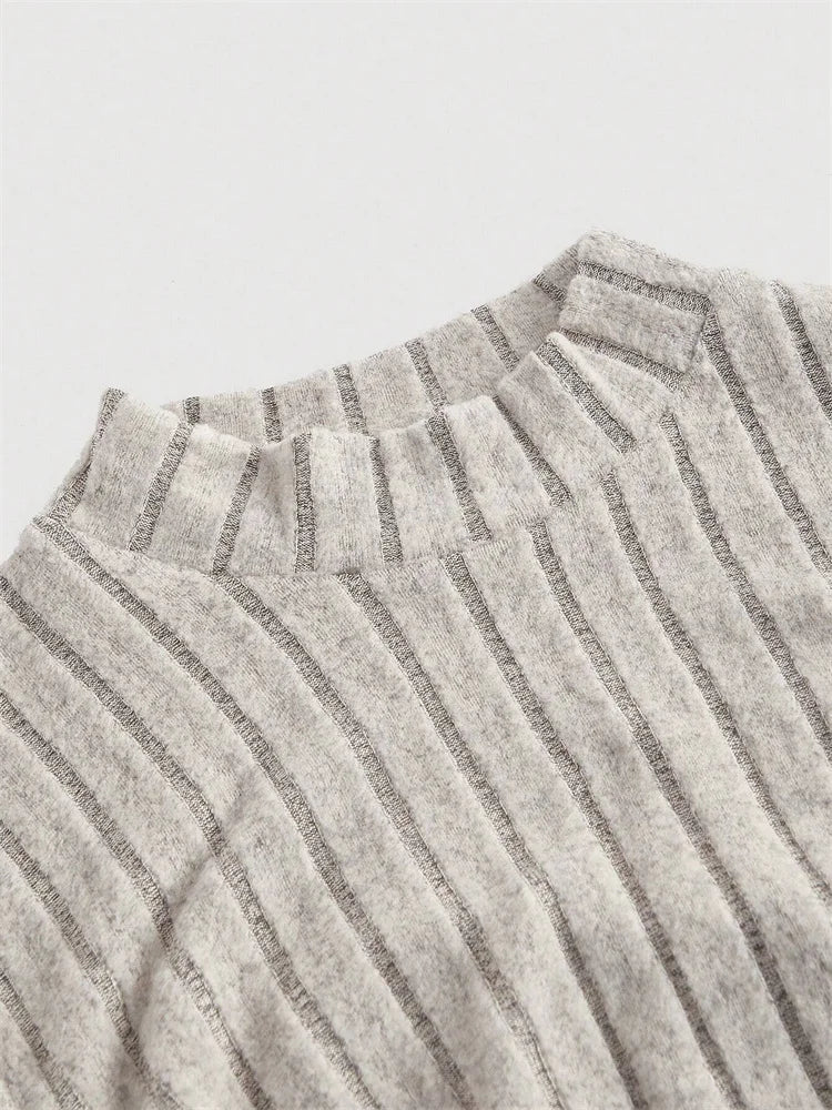 Women Flare Long Sleeve Mock Neck Rib-knit Crop Top Cropped Blouse Spring Fall 2024 Casual Slim Fit T-shirt Tees Y2K Clothes