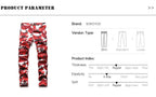 Men Red Camouflage Print Jeans Casual Slim Straight Pants Contrast Color Streetwear Trousers