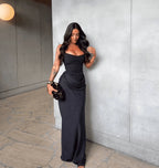 Mingmingxi New Year Sexy Corset Maxi Dress Back Lace Up Women’s Evening Festive Dress Long Black Ball Gown Elegant Prom Dress