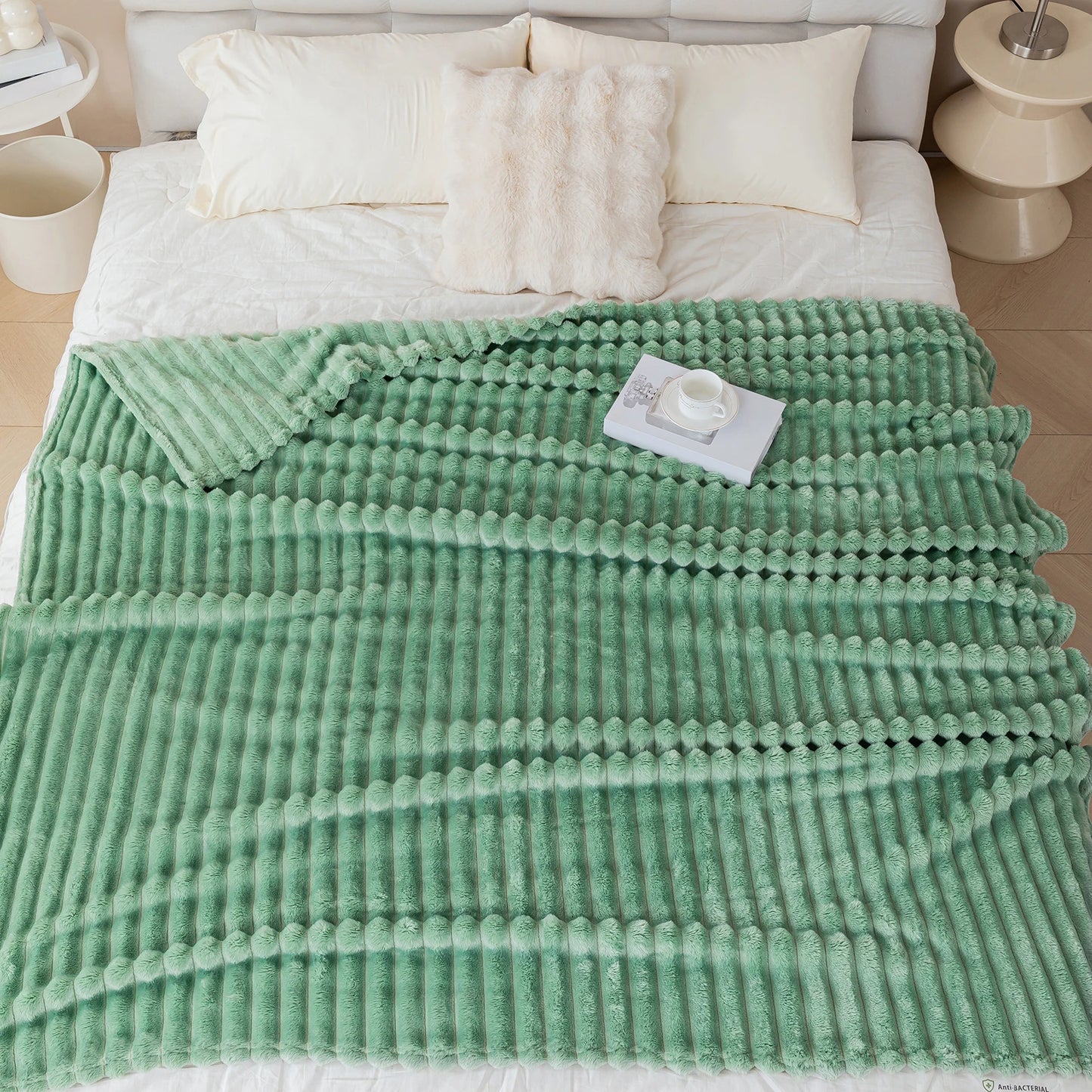1pc solid color thick wide stripe multifunctional blanket, can be used as bed sheet covering blanket, nap blanket, pet blanket