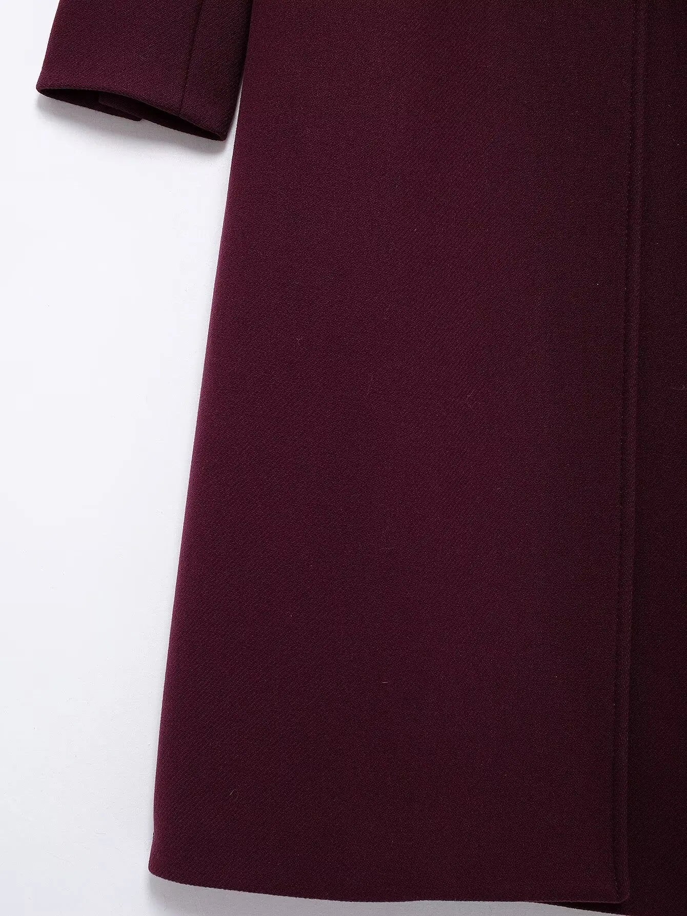 HH Women Fashion Burgundy Woolen Coat Double Breasted Long Sleeve Lapel Blends Jacket Autumn Winter High Street Outerwear