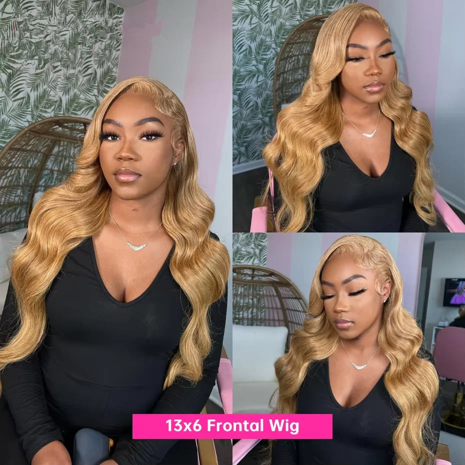 13x6 HD Body Wave Honey Blonde Lace Front Human Hair Wig For Women Colored #27 13x4 Transparent Lace Frontal Wigs Pre Plucked