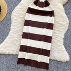 2025 & 2026 Lady New Stripes Ins Fashion Sexy Package Hips Bodycon Dress  Summer Knitted Spaghetti Straps Outfits Maxi Long Women Dress
