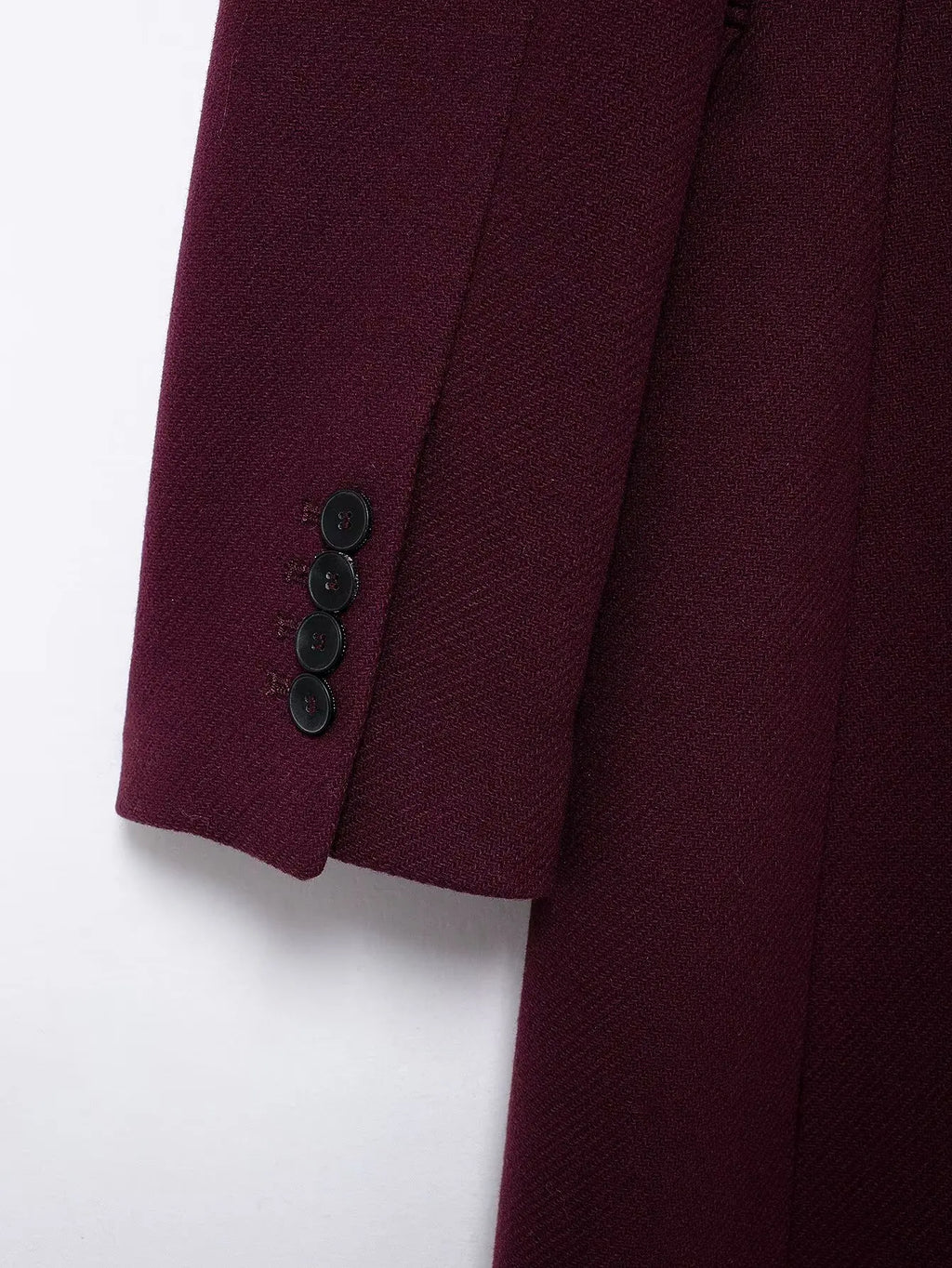 HH Women Fashion Burgundy Woolen Coat Double Breasted Long Sleeve Lapel Blends Jacket Autumn Winter High Street Outerwear
