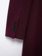 HH Women Fashion Burgundy Woolen Coat Double Breasted Long Sleeve Lapel Blends Jacket Autumn Winter High Street Outerwear