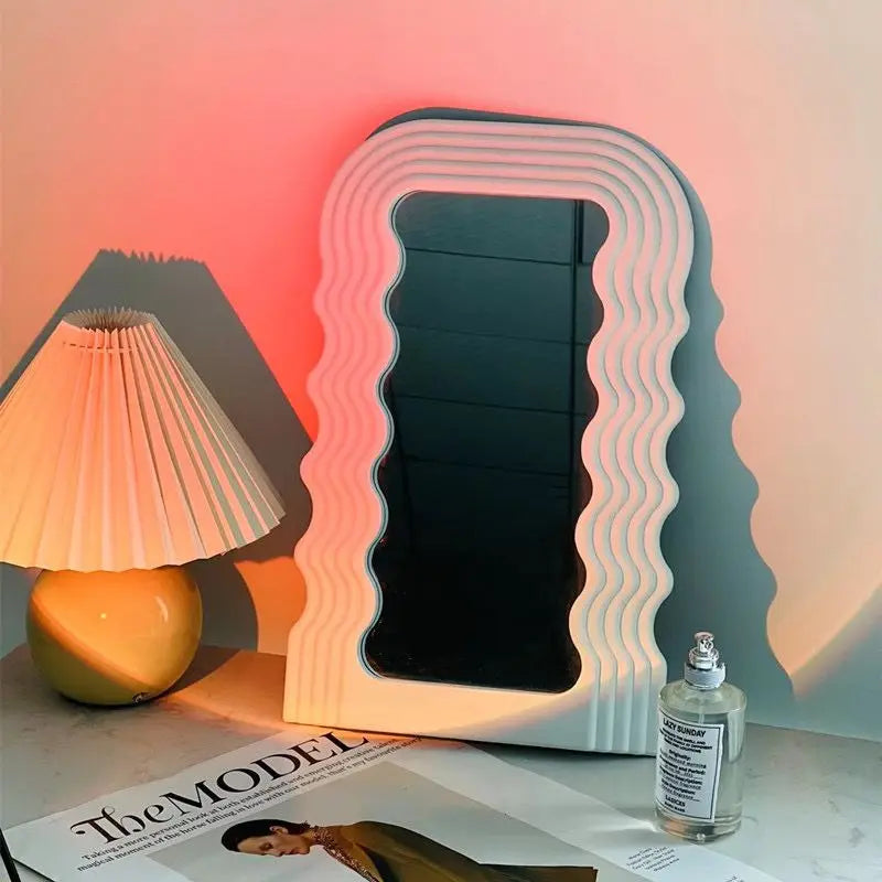 Morden Wave Mirror Medieval Irregular Wave Mirror Desktop Makeup Mirror Desktop Ornament Living Room Bedroom Decorative Secondary image