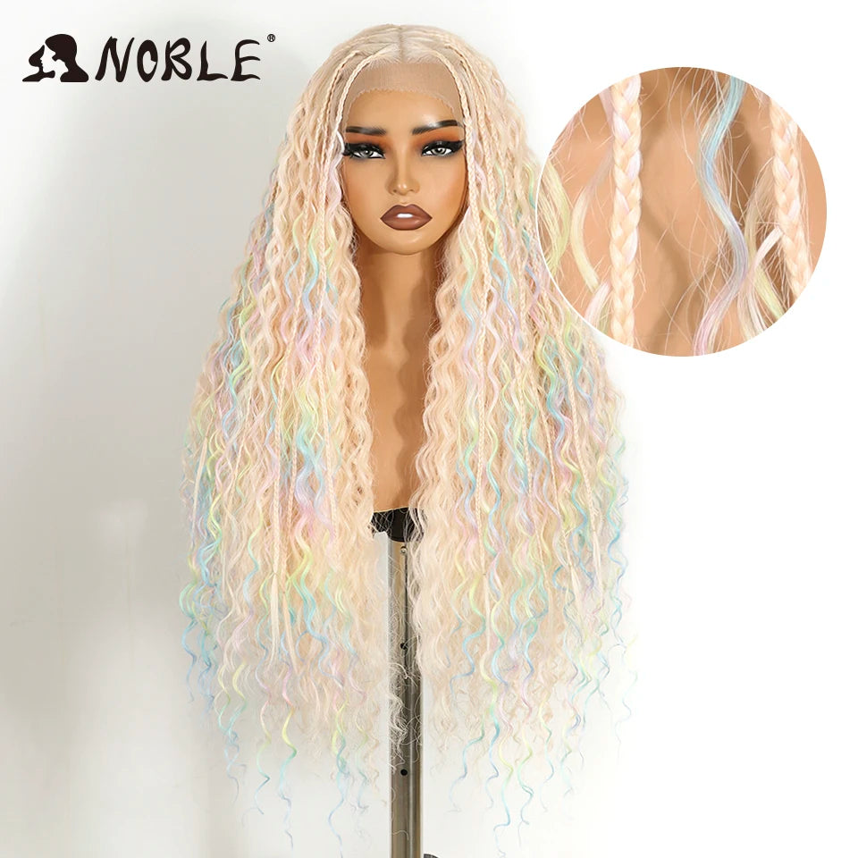 Noble Synthetic Lace Frontal Wig Twist Braided Wigs 13X4 Box Braided Lace Wig For Black Women Faux Locs Wig Goddess Braids Wigs