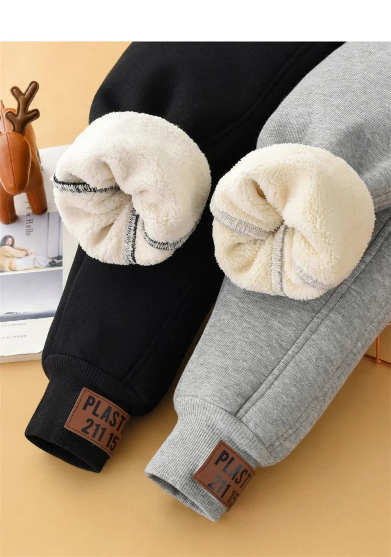 2026 Children Thick Cotton Pants Winter Boys Girls Padded Plush Velvet Trousers Big Kids Lamb Wool Warm Snow Pants 4-14 Years